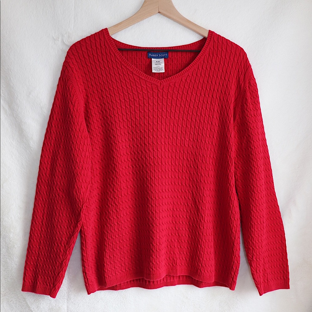 Oversized Red Cable Knit Sweater